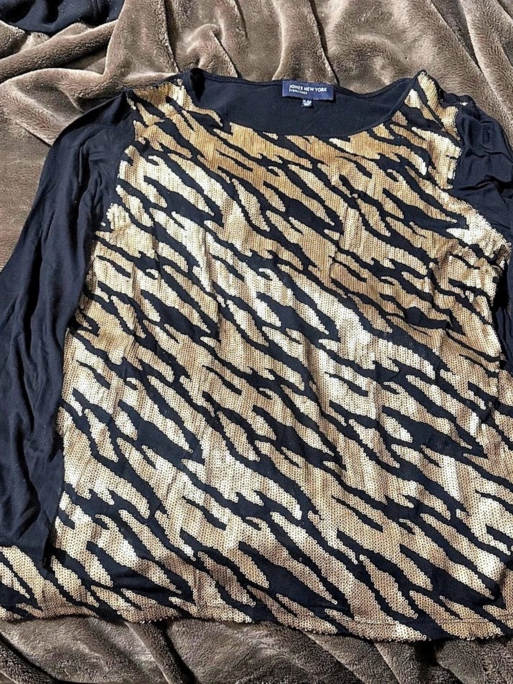 Jones New York Animal Print Sequin Top Size XL (16)